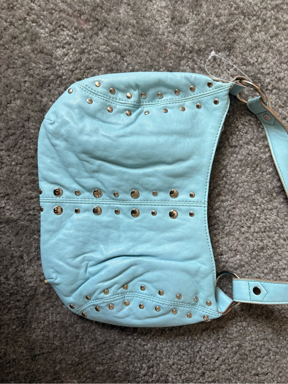 Light Blue Studded Leather Shoulder Bag